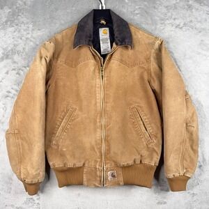 Carhartt J14 BRN Santa Fe Work Jacket Mens Small Y2K Western Distressed Pockets